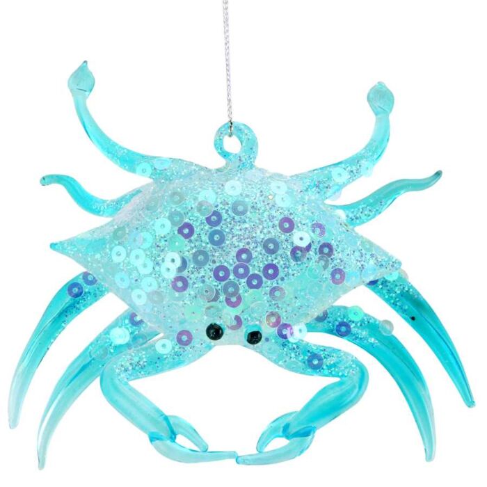 Gisela Graham Opaque Blue Glass/Sequin Crab Decoration-2